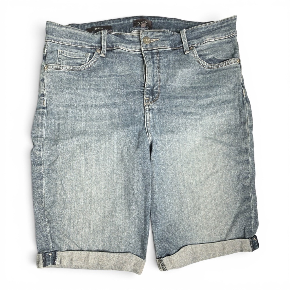 NYDJ Briella Bermuda Denim Shorts Lift Tuck Women Size 12 Cuffed Jean Stretch